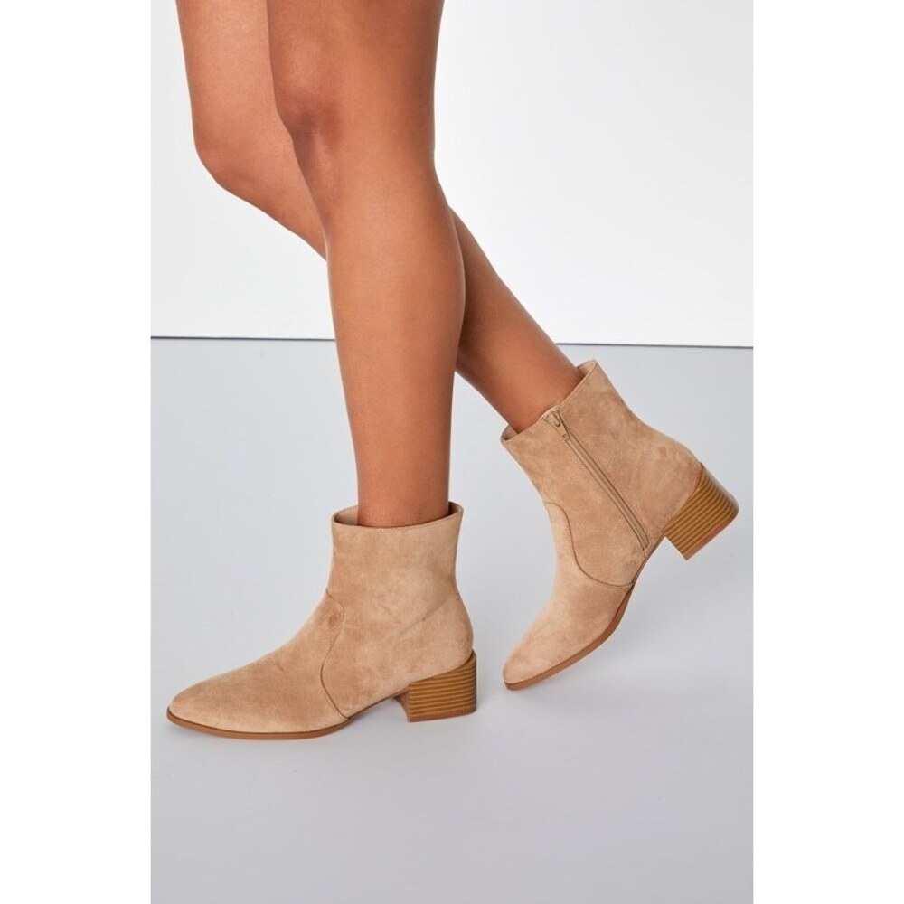 Lulus Oakleigh Camel Suede Pointed-toe Ankle Boots Brown - Size 10